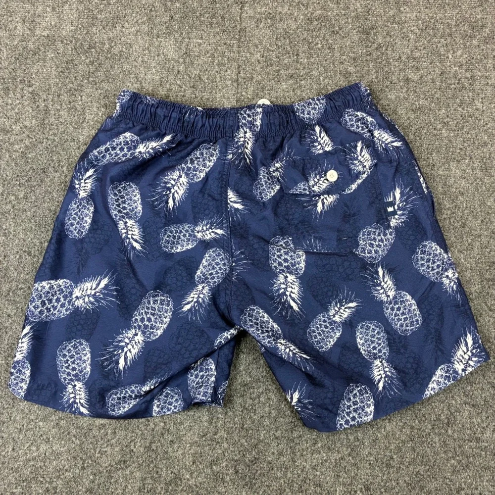 Crown & Ivy Mens Blue Pineapple Print Swim Trunks Board Shorts Small